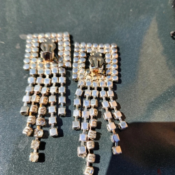 Vintage Geometric Rhinestone‎ drip earrings - Picture 3 of 5